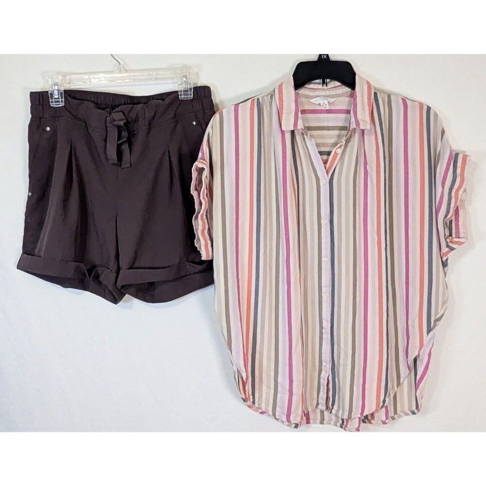 Time and Tru MPG Womens 2 Piece Outfit Set Top Medium Shorts Med Stripe